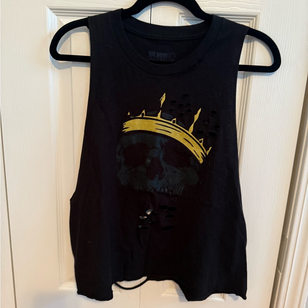 Edgy Black Tank Top with Gold Crown by The Drive